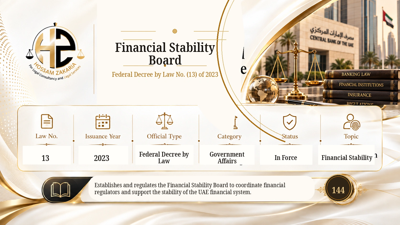 Editorial cover for Federal Decree by Law No. (13) of 2023 — Financial Stability Board