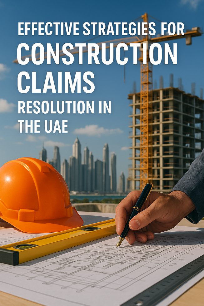 Icons representing negotiation, mediation, adjudication, and arbitration for UAE construction claims.
