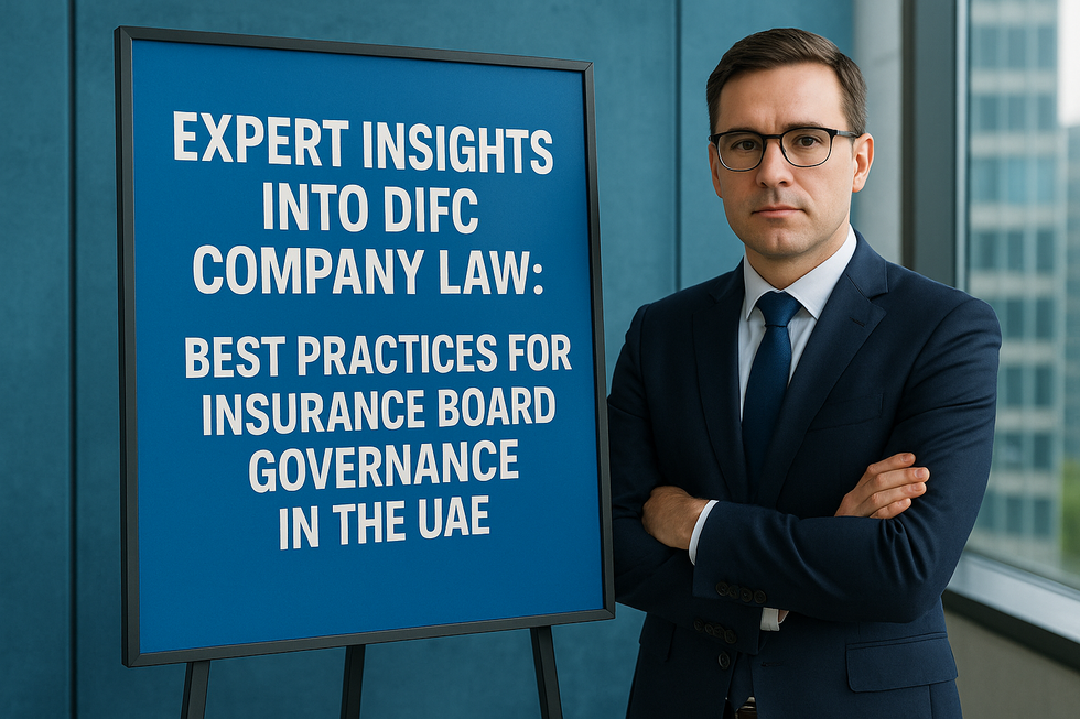 DIFC insurance boardroom with executive directors discussing legal compliance in a modern UAE setting