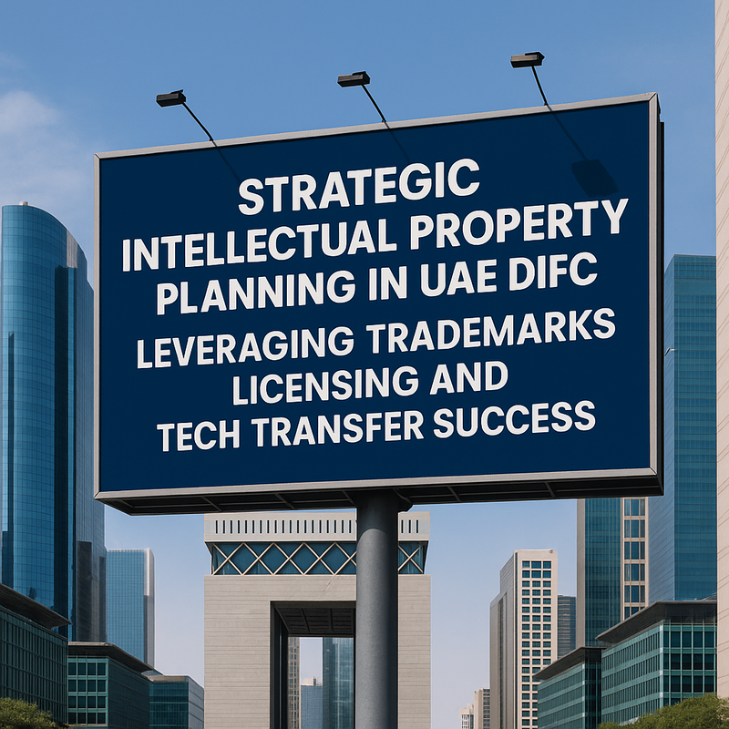Legal consultant reviewing IP strategy and compliance documents in Dubai DIFC office