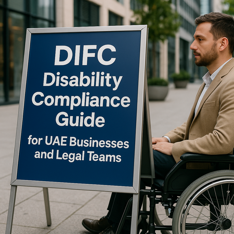Professional business meeting in modern UAE office discussing disability compliance.