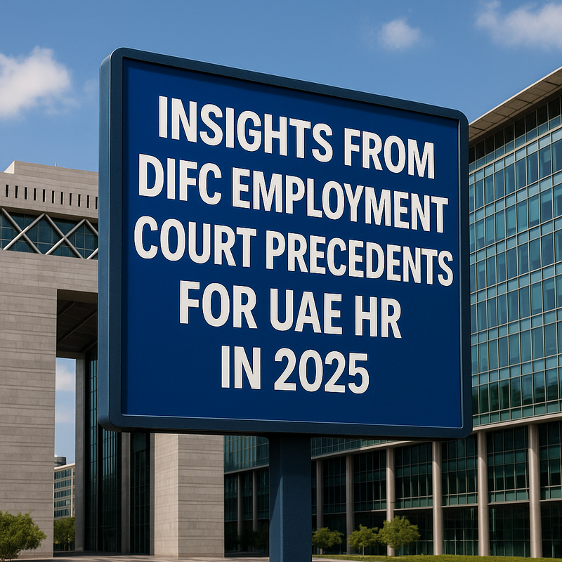 Modern UAE HR team reviewing DIFC court employment law updates in a boardroom