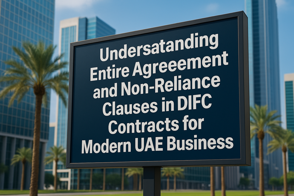 Legal consultant reviewing entire agreement and non-reliance clause documents for DIFC compliance
