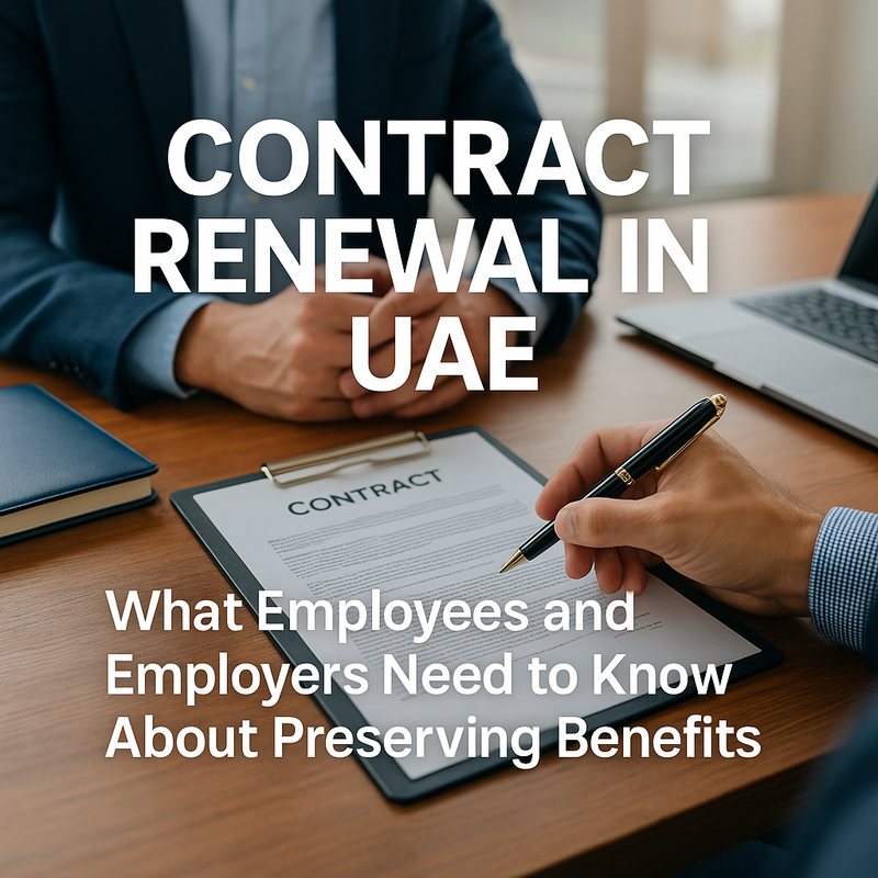 UAE employment contract renewal and loss of previous benefits visual summary.
