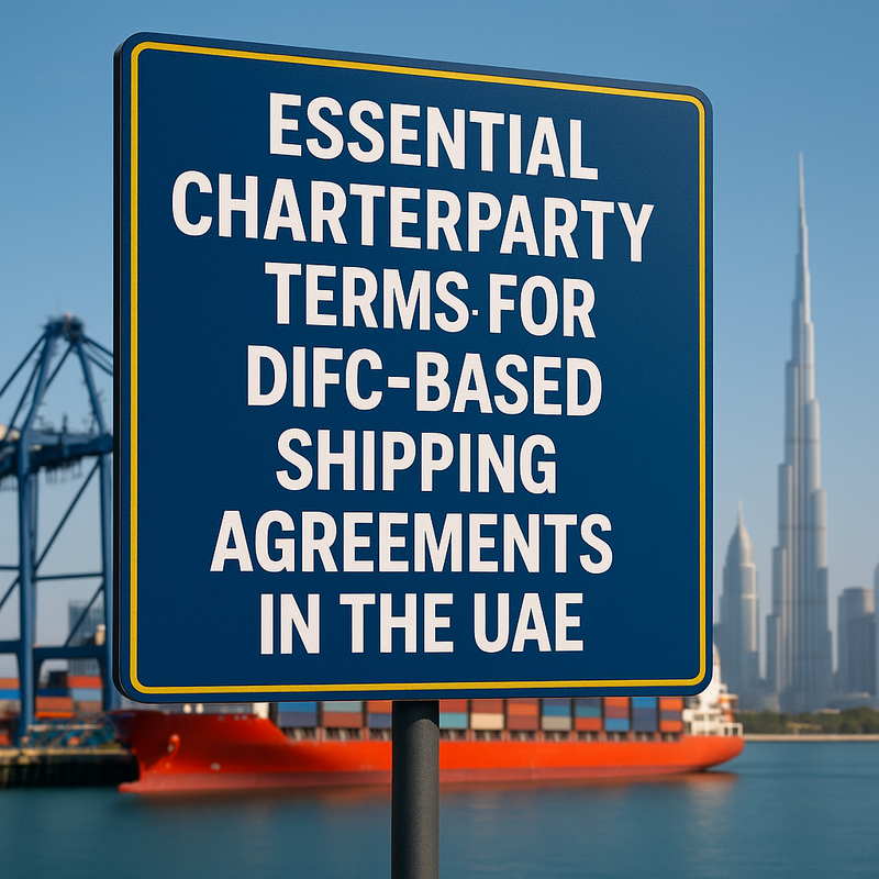 Modern cargo vessel in Dubai port representing UAE charterparty legal contracts
