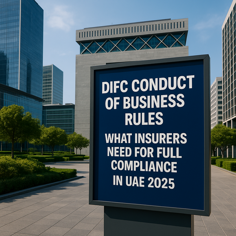 Infographic showing DIFC Conduct of Business compliance process for UAE insurers in 2025.