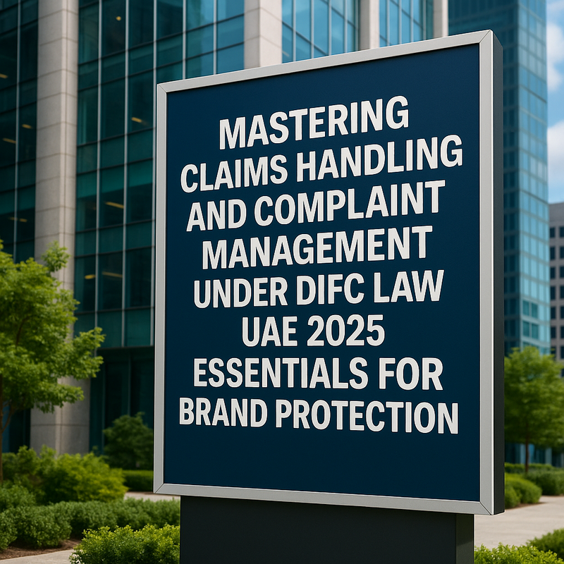 DIFC skyscrapers with legal compliance icons overlaid, representing regulatory claims handling